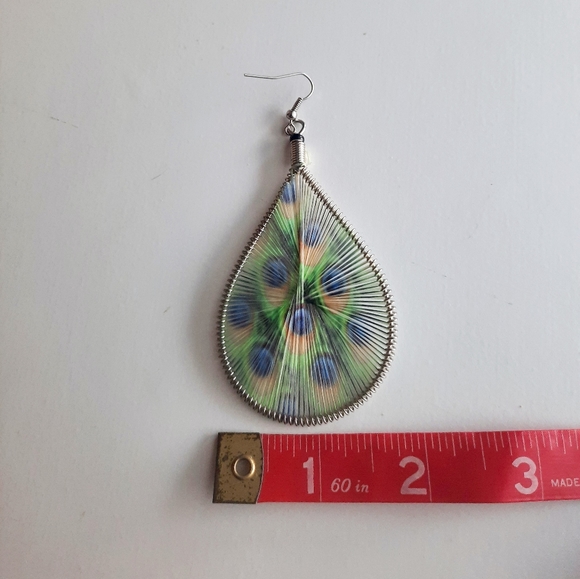 🎈 3 for $10🎈Dangling Peacock Pattern Silk Thread Teardrop Earrings - Picture 7 of 7